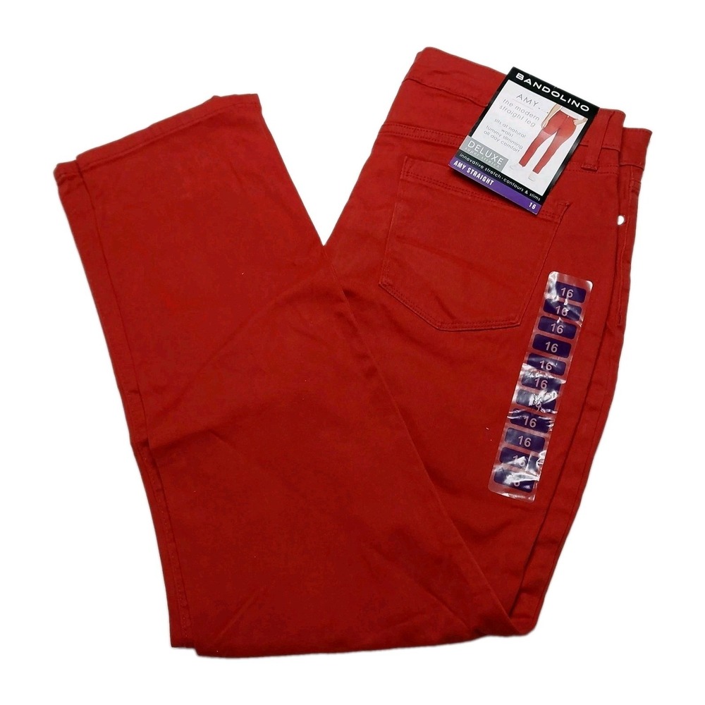 BANDOLINO Women's AMY Stretch Denim Straight Leg Jeans‎ Red Size 16
